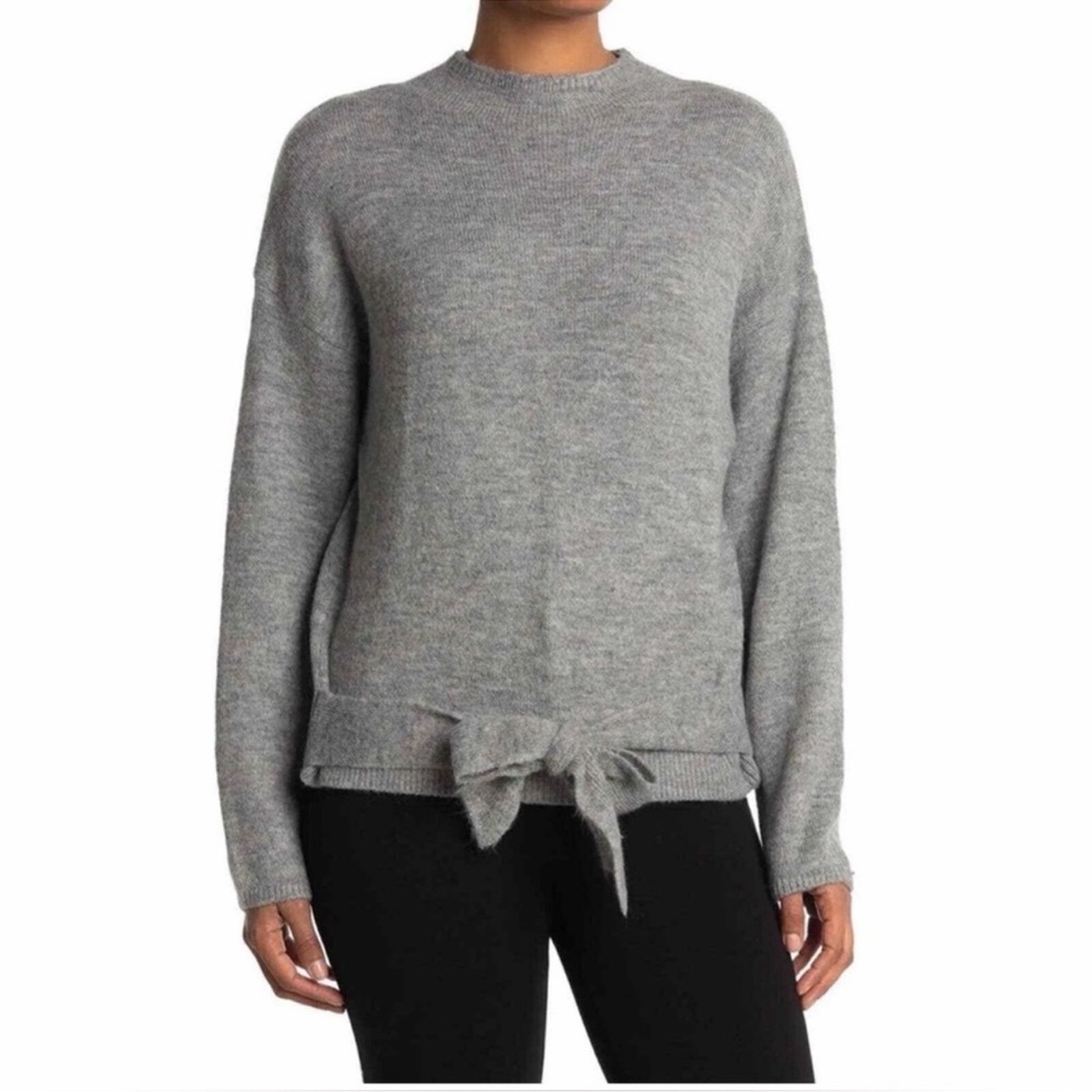 WAYF Mock Neck Tie Waist Sweater Gray Small NWT
